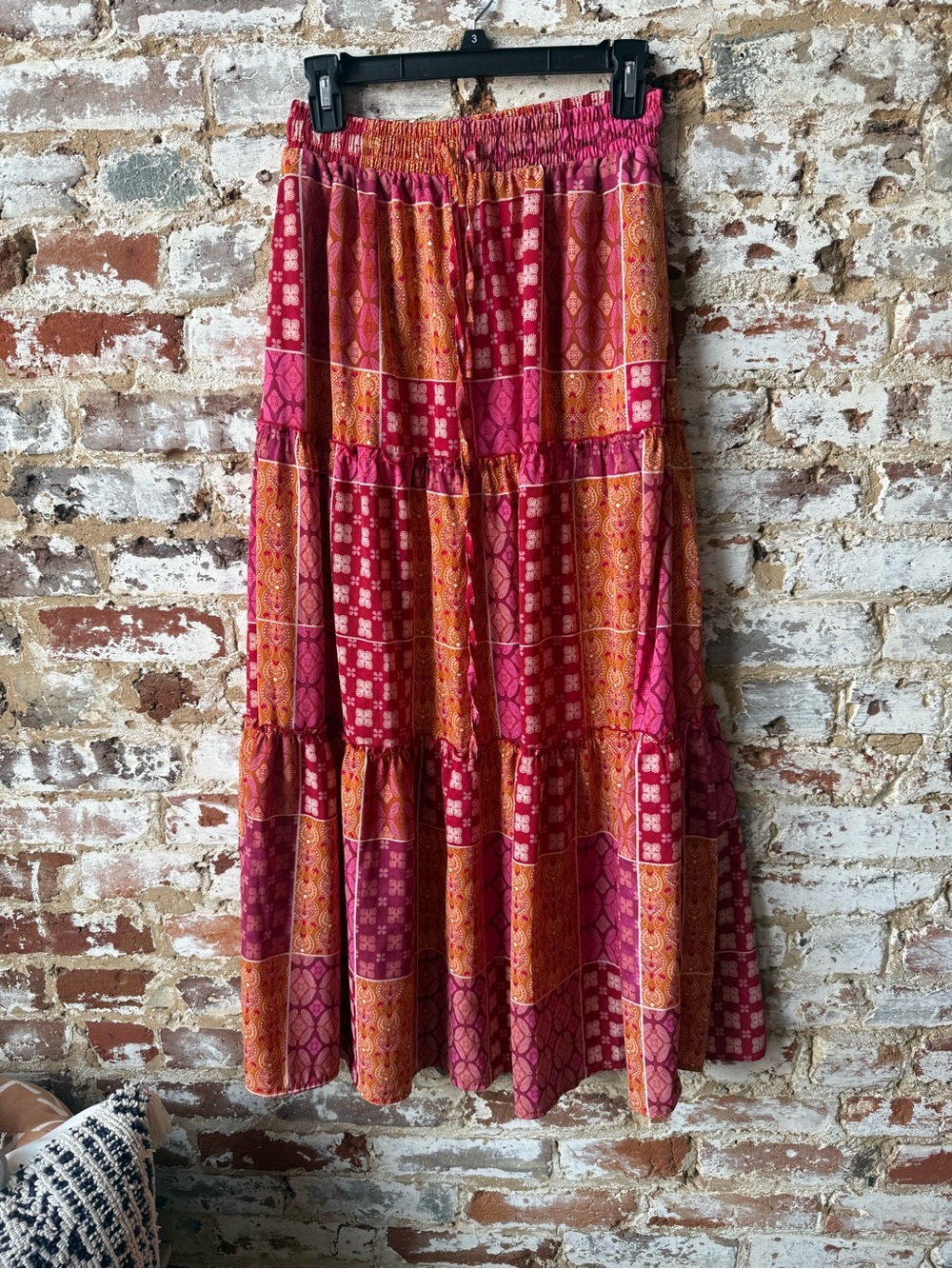 Vici Pink & Orange Patchwork Tiered Maxi Skirt
